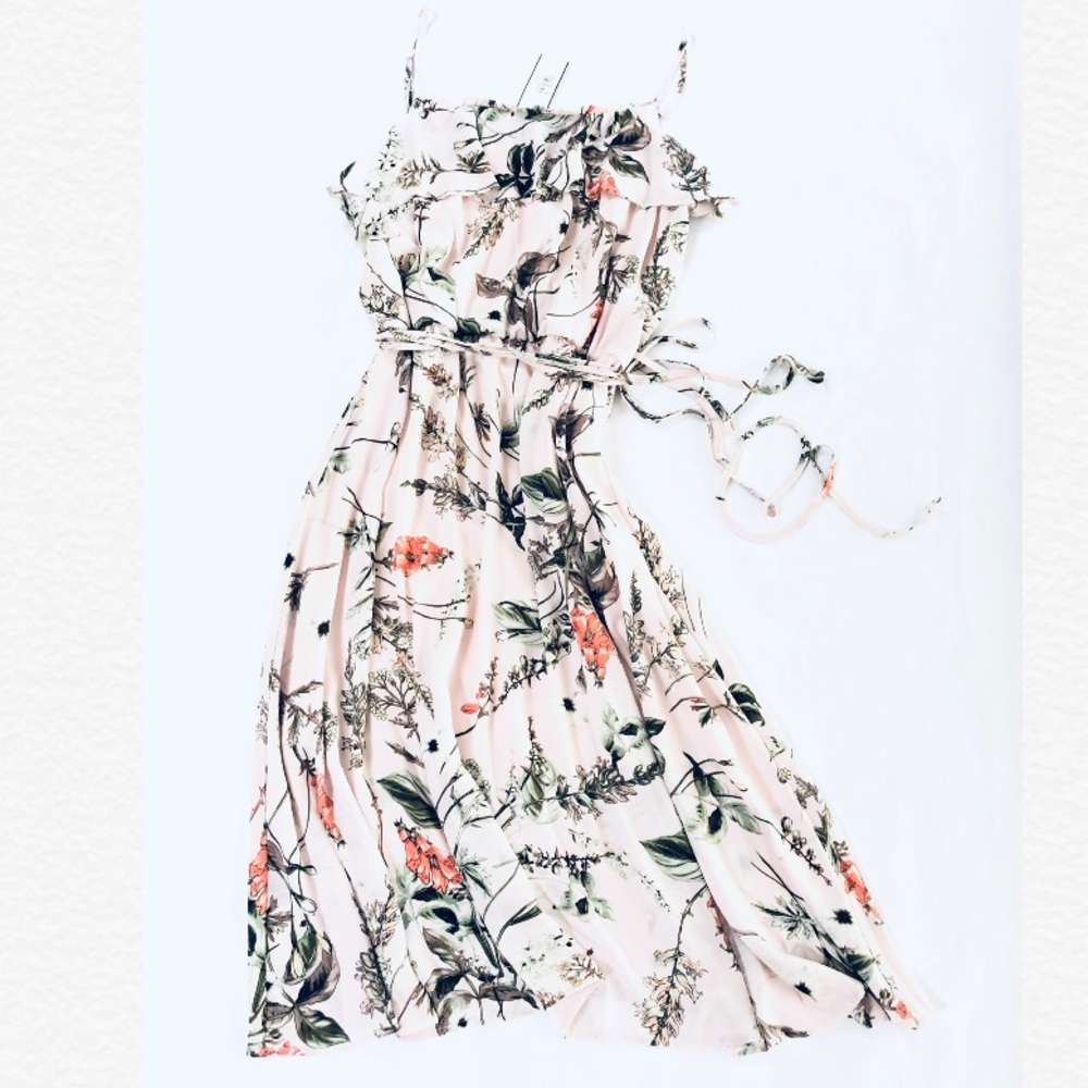 B collection by Bobeau - Blush Pink Floral Ruffle Midi Dress - (#0667)